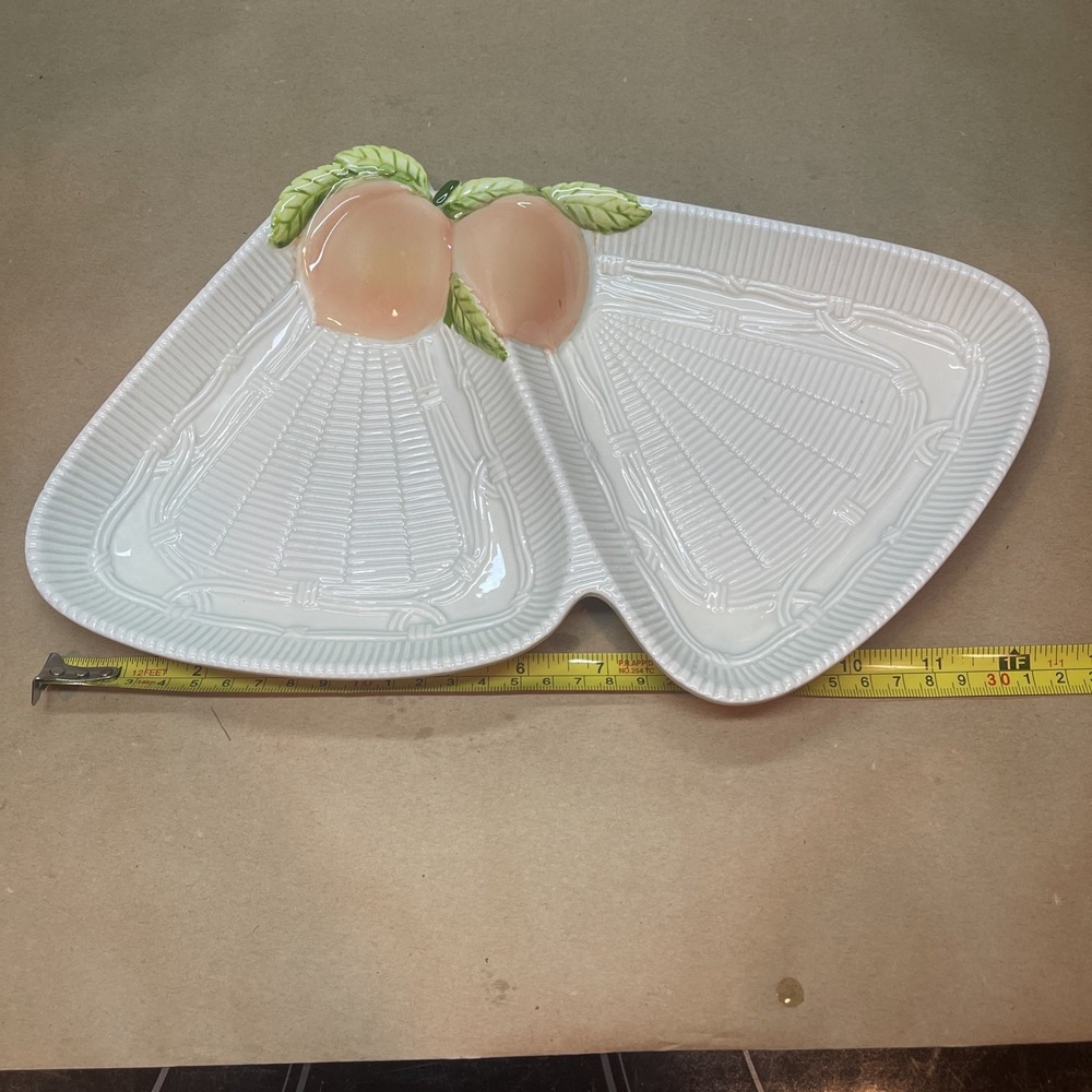 1960's George Briard Ceramic Divided Peach‎ Plate Majolica Style Basketweave